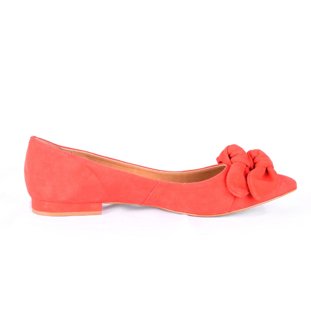 red flat shoe with bow Poppy side view