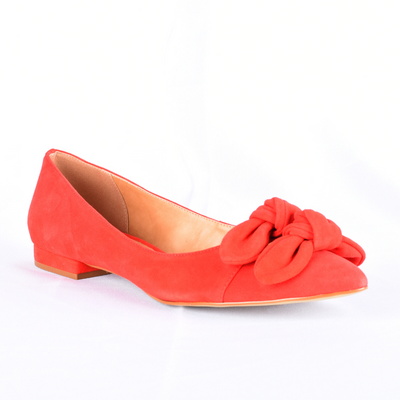 red flat shoe with bow Poppy  front and side view